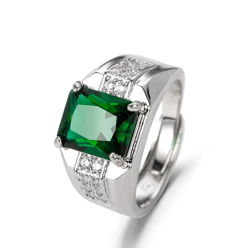 

European and American Sapphire set with diamond green crystal tide men live Emerald Men ring
