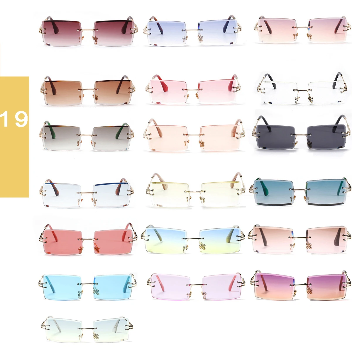 

New Design Fashion Simple 2020 Women Square Sun Glasses Metal Leg Lady Rimless Rectangle Sunglasses, 8 colors