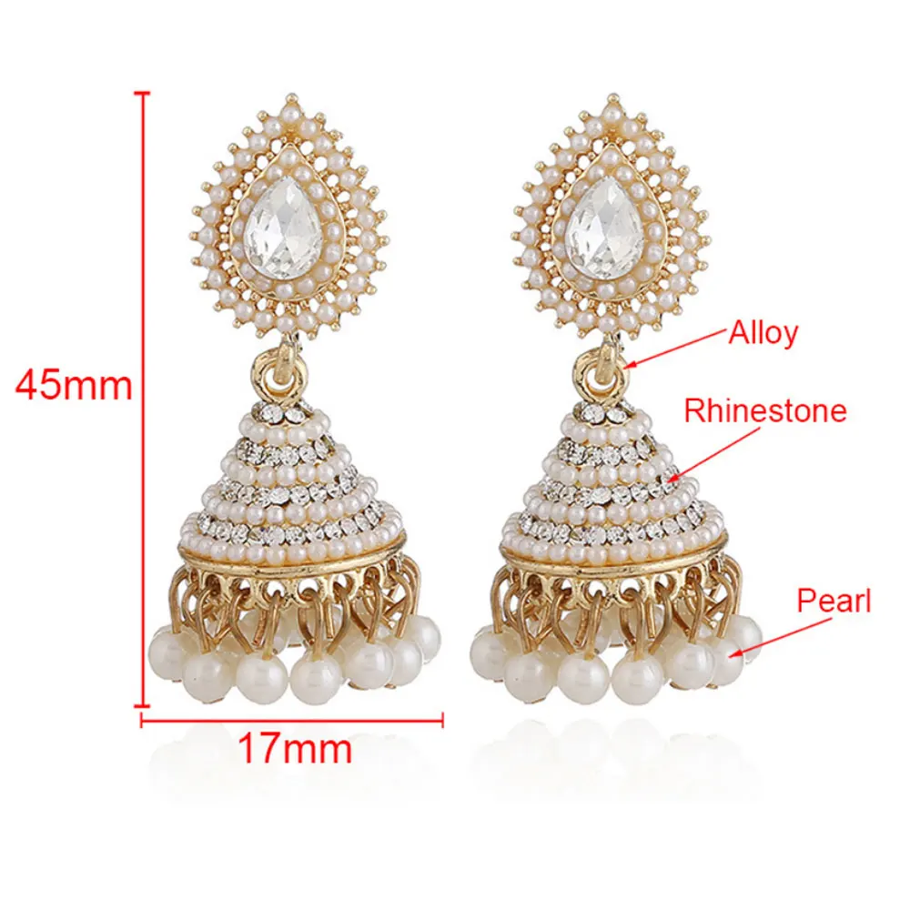 

India pARTY WEAR Fashion Umbrella Jhumlas Jhumki STYLE CZ Jhumka earring pearl beads, White