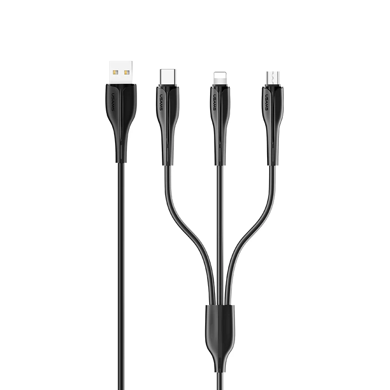 

USAMS colorful upgraded type speed micro usb cable 3 In 1 Charger Cable, Black/red/grey