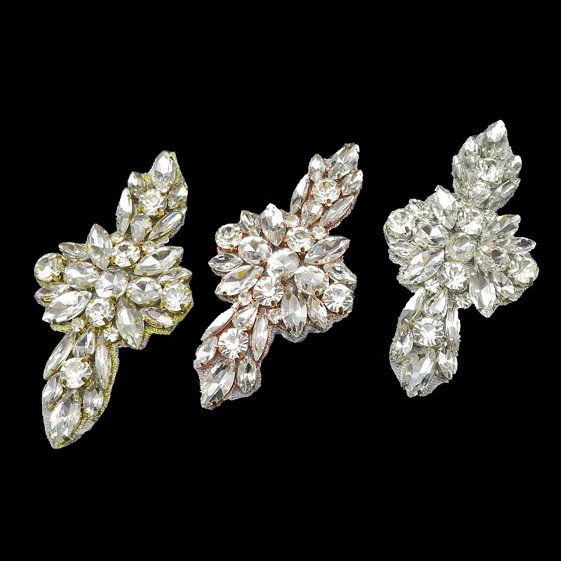 

Wholesale High quality Rose Gold Silver Small Crystal Beaded Iron on Fancy Rhinestone Applique for Shoe Clips