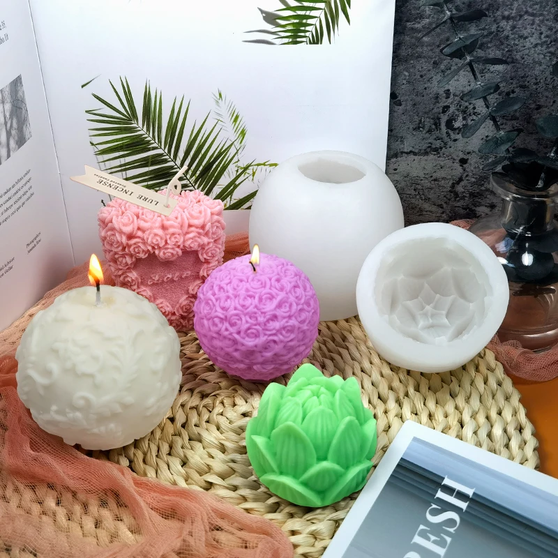 

Flower ball candle mold 3d plaster molds scented candles luxury resin soap silicone molds epoxy resin table