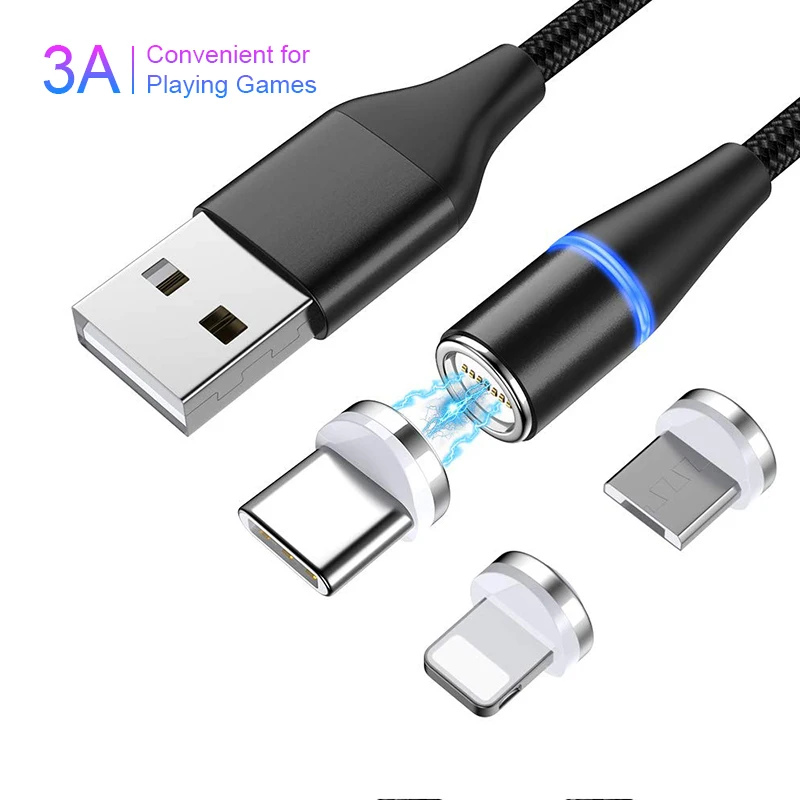 

360 rotating magnet data cable 3A fast charging micro usb c 3 IN 1 magnetic charging cable for phone cabo, Black \red\oem