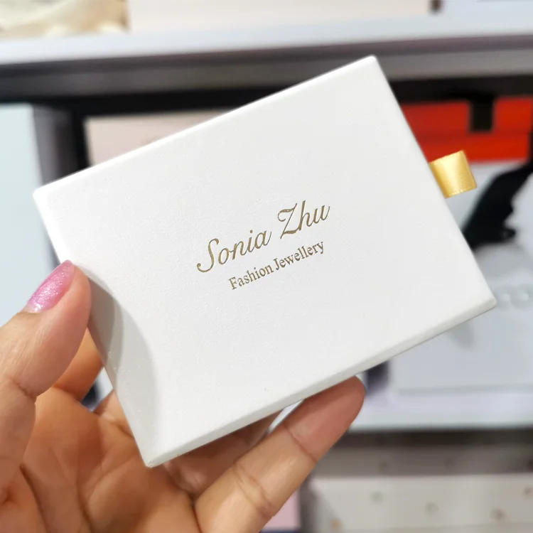 

custom logo printed small hot stamping logo jewelry paper sliding drawer box luxury paper packaging jewelry box packaging