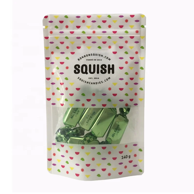 Custom Resealable Food Bags Plastic Bags with Zipper Biodegradable Doy Pack Stand up Bag with Window Candy Packaging Pouch