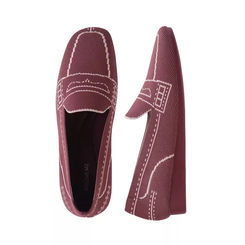 

Breathable Ice Silk Cotton Flying Woven Morandi Color Square Toe Flat Women Shoes