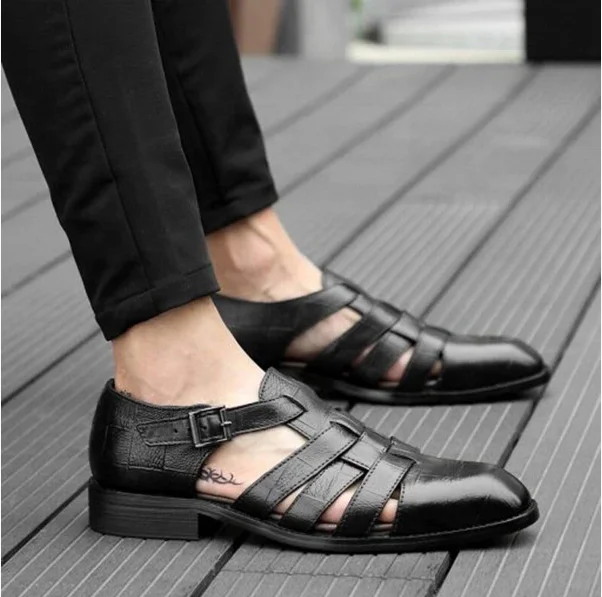 

Men's sandals new summer 2021 low heel square heel men's buckle with side air casual sandals drop shipping, Custom color