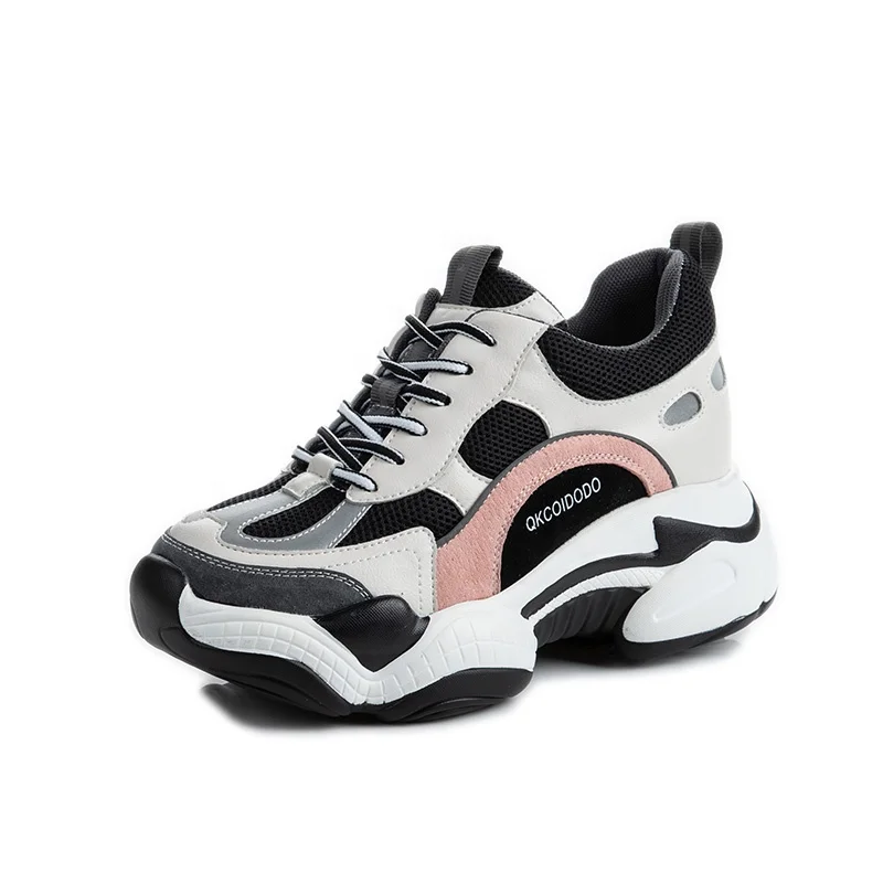 

Fashionable Girl Chunky Trainers With Real Leather Height Increasing Women's Daddy Shoes Faddish Lady Sneakers For Daily Walking