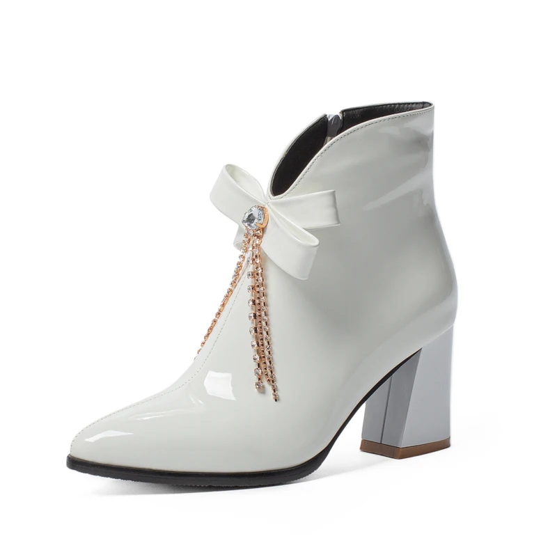 

Fashion Ankle Boots For Women New Pointed Toe Block Heels Women's Ankle Boots Short Black White Shoes Ladies Large Size 45