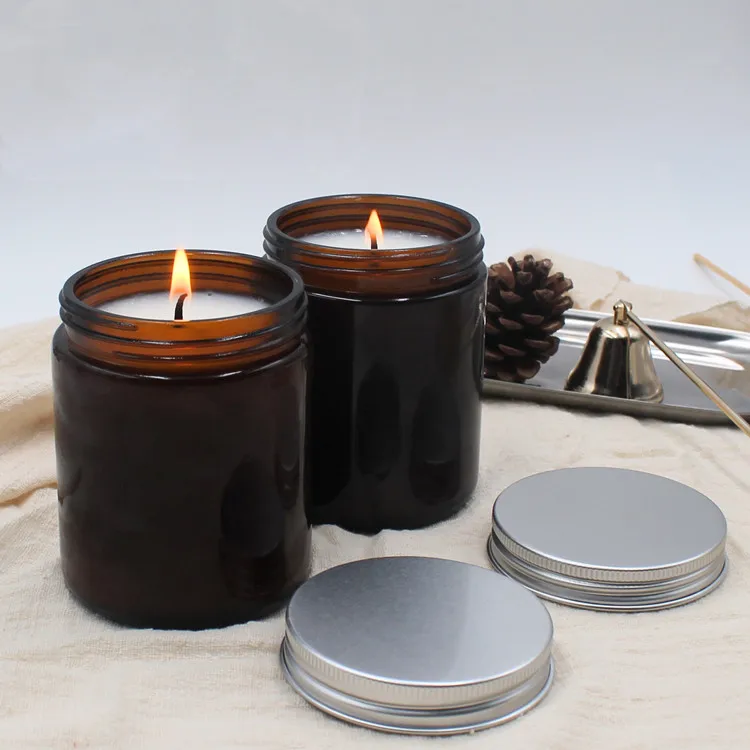 
hot sell 100ml 200ml amber cylindrical glass jar for scented candle 