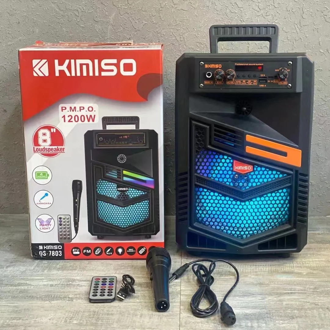 

QS-7803 KIMISO Hot selling 8INCH Loud bt speaker with MIC and Remote, Black