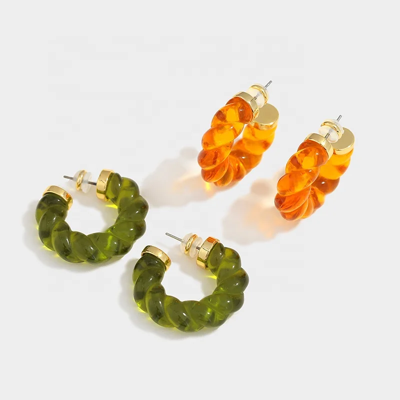 3.1cm Exaggerated C-shaped Unique Design Gold-plated Twist Amber Resin Hoop Earrings, Picture shows
3.1cm Exaggerated C-shaped Unique Design Gold-plated Twist Amber Resin Hoop Earrings, Picture shows