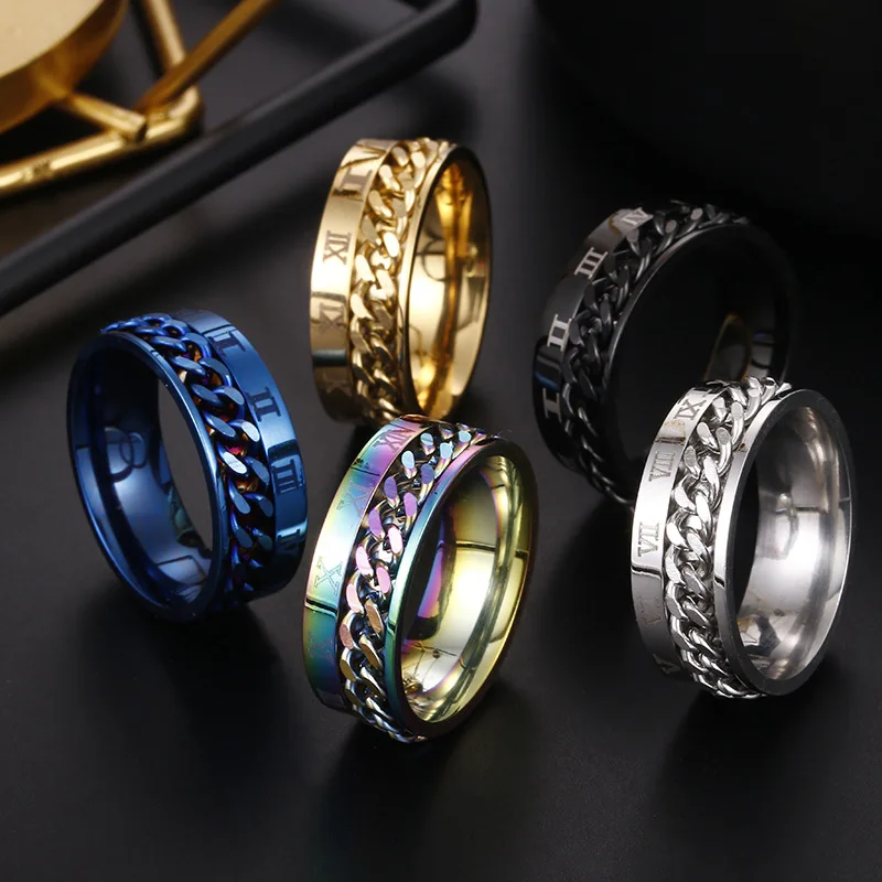 

Roman Numeral Ring Unisex Titanium Steel Ring Rotatable Chain Finger Rings Jewelry for Women Men