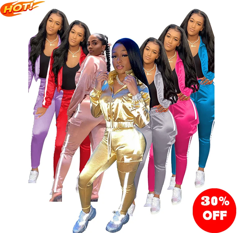 

new arrival 2022 Reflective Clothing Tracksuits Fall Women Biker Short Set 2 Piece Set Winter Outfits Joggers