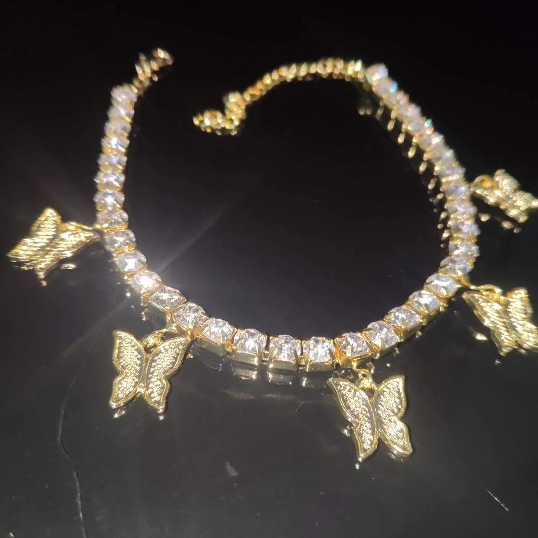 

2020 hot sale popular tennis chain fashion diamond butterfly anklet foot jewelry, Picture shows