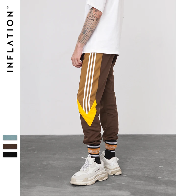 

INF Wholesale Elastic Waist Pant Simple Stripe Men Hip Hop Loose Fit Jopper Pants, Brown