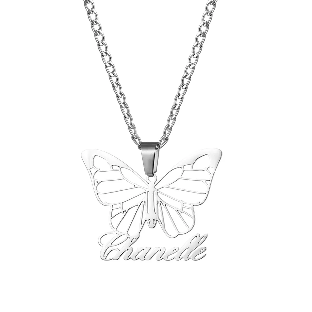 Stylish Personalized Custom Name Stainless Steel Butterfly Necklace Claw Setting Inlay Technology Unique Gift Jewelry