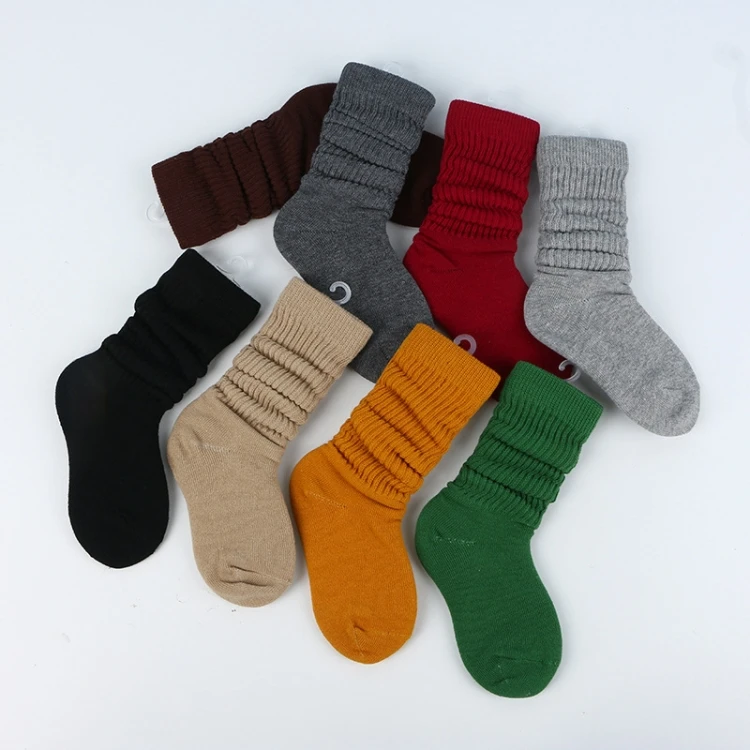 

Candy colored baby kids slouch stacked socks middle tube non-slip knitted cotton Korean version of children girls' cute socks, Solid