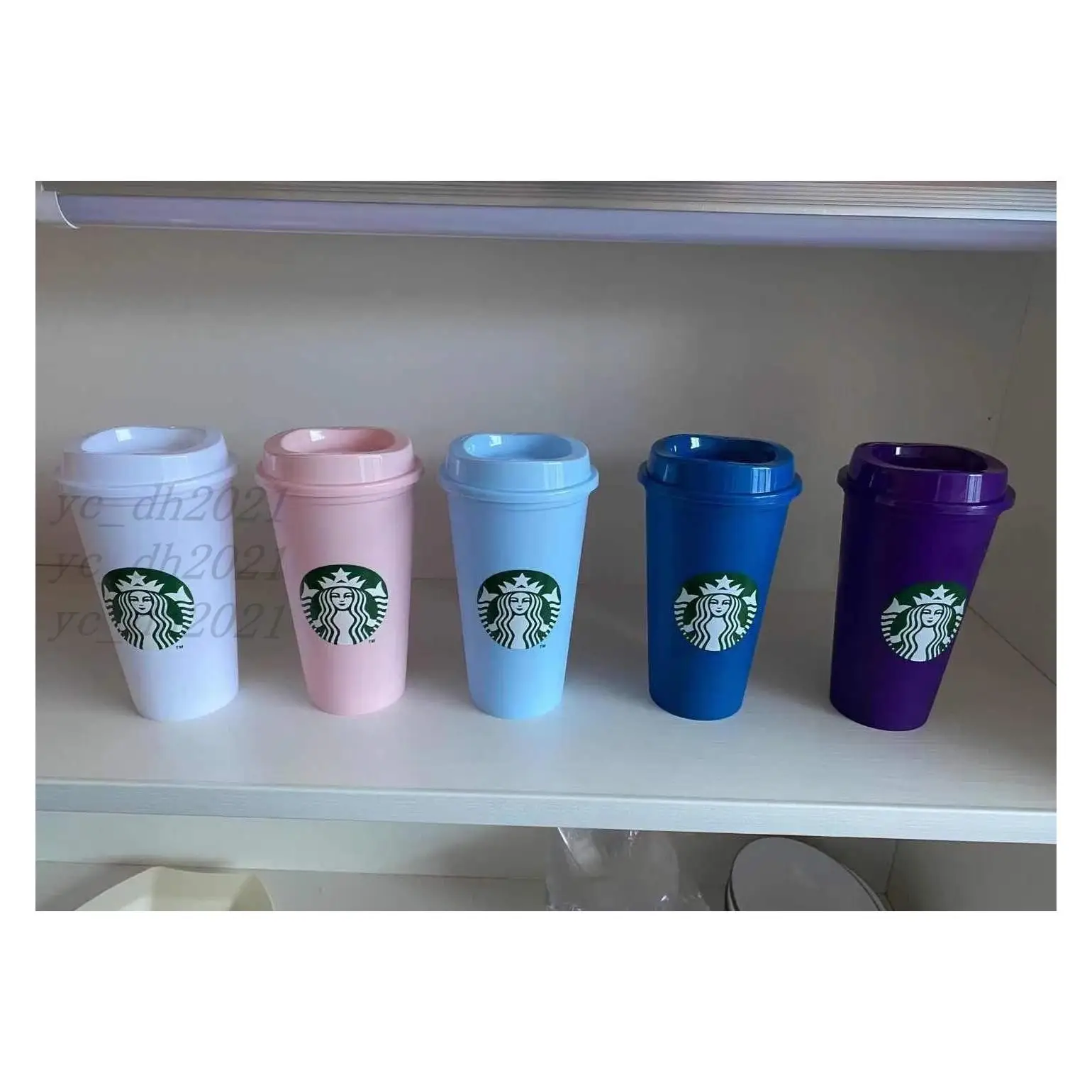 

Starbucks 16Oz473Ml Color Change Tumblers Plastic Reusable Drinking Juice Cup With Lip Magic Coffee Mugs