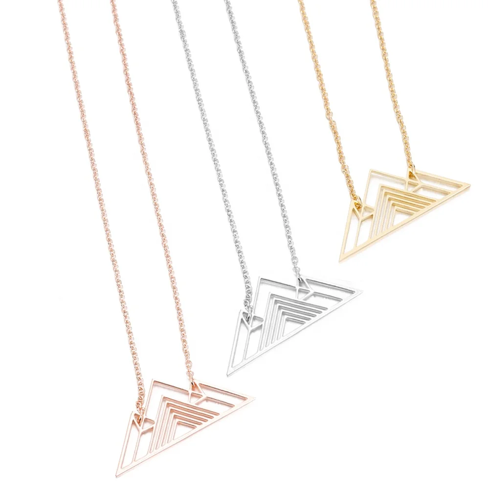 

Factory Spot Wholesale women Mountain Pendant Necklace Simple Ladies Stainless Steel Geometric Triangle Mountain Necklace