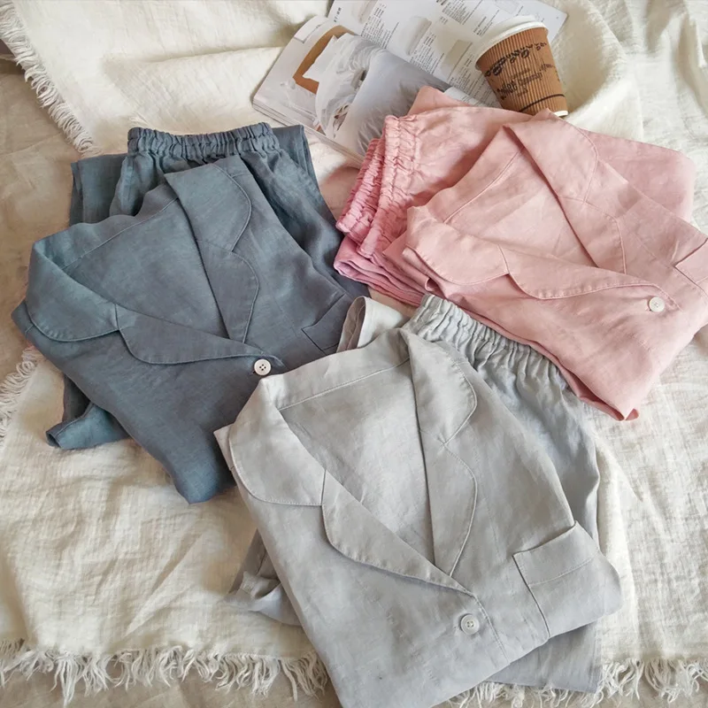 

New Design Linen Pajamas Women Sleepwear Night Wear Linen Pyjamas Set