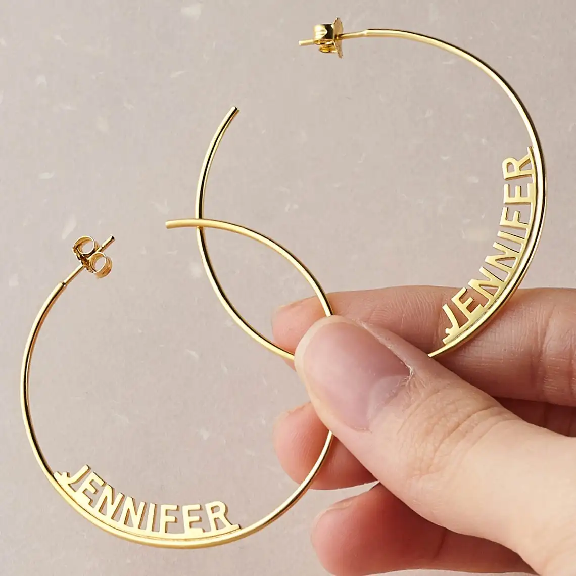 

2021 Stainless Steel Women Trendy Custom Jewelry Oversize Name Plate Hoop Earrings Personalized Large Gold Nameplate Earrings