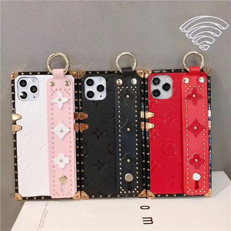 

Luxury brand name genuine leather case with Strap wristlet phone cases for iphone 11 pro Xs Max xr xs x 8 7 6s, Colorful