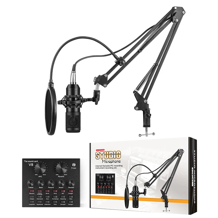 

Kinter Bm800 Professional Usb Recording Studio Condenser Microphone With V8 Sound Card For Karaoke Gaming Podcast Live Streaming, Black