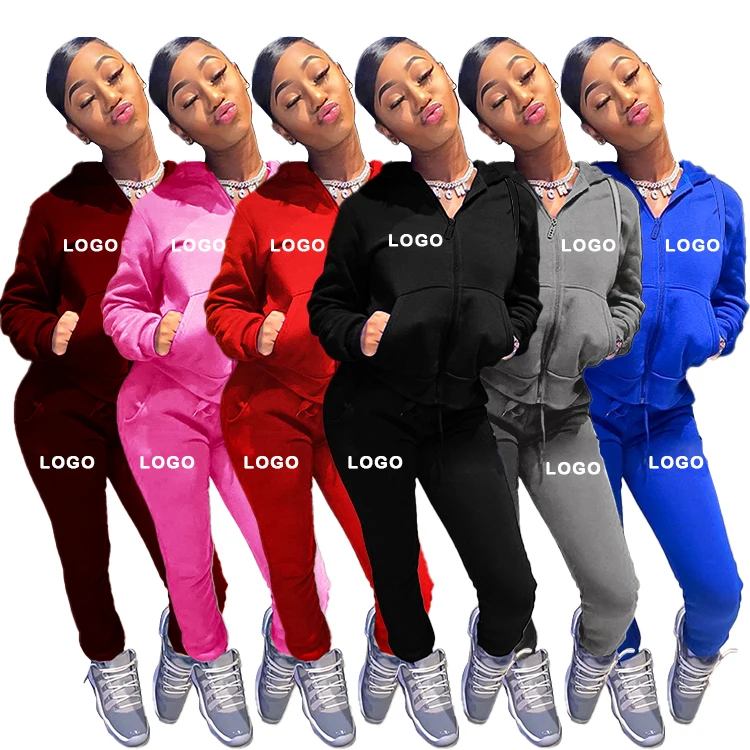 

Track Suit Zipper Jogging Wear Custom Logo Embroidery Plain Jogger Set Women Sweat Suits