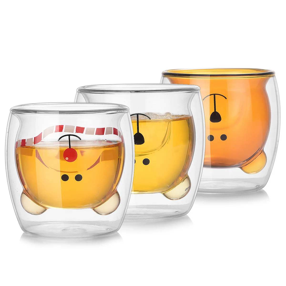 

230ml popular double layer bear shape borosilicate double wall glass juice mug tea cups, Transparent