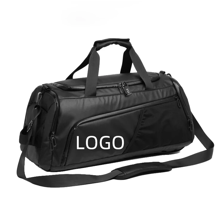 

Custom Women Men Athletic Luggage Tote Gym Bag Travel Bags Sports Duffel Bag With Waterproof Pouch, Black