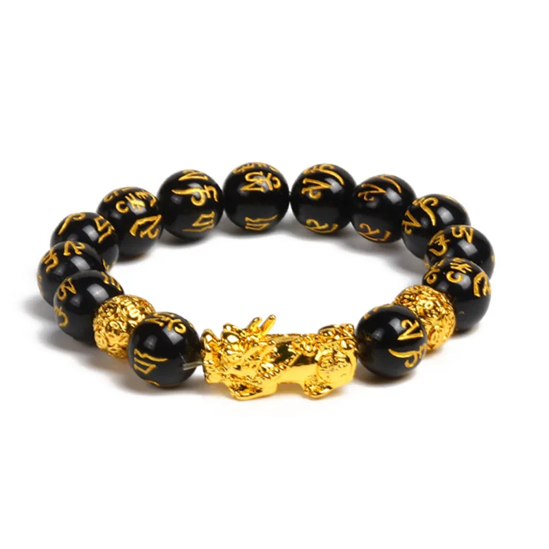 

Wholesaler Gold-plated Obsidian Adjustable Simple Feng Shui Bracelet For Unisex