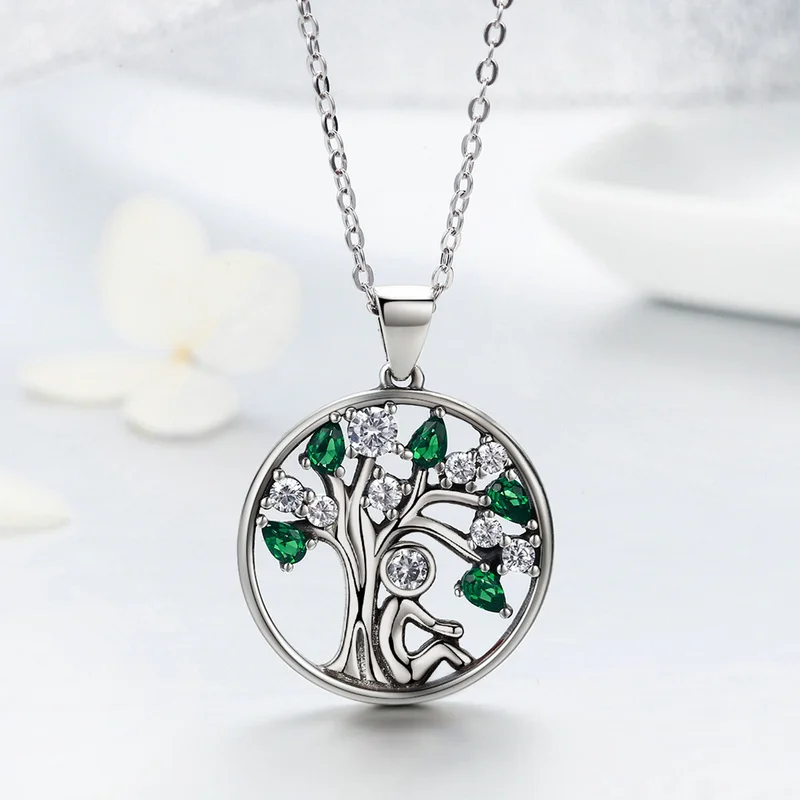 

925 Sterling Silver Relying Tree Of Life Pendant Necklace Jewelry