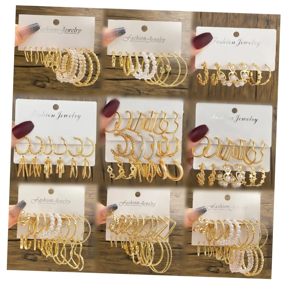 New Fashion Butterfly Heart Pearl Hoop Earrings Set Women Geometric Gold Metal Round Hoop Earrings  Ins Trend Jewelry Gift