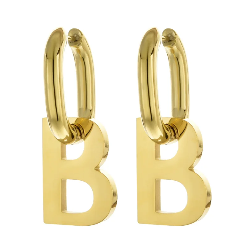 

Newest 18K Gold Plating Satinless Steel Jewelry Personality Old English Letters B Women Earrings, Picture