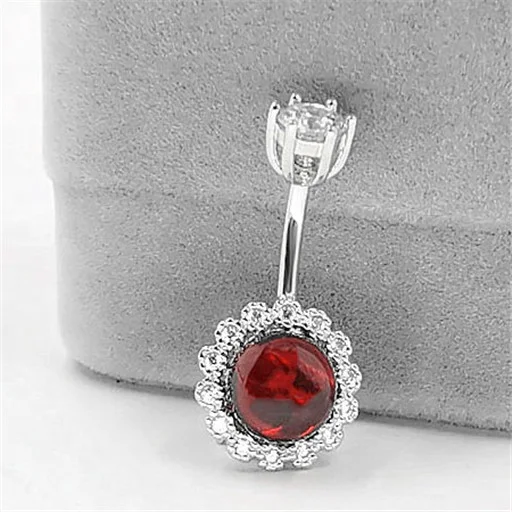 

NEW Fashion Platinum Plated S925 Silver Red Garnet Flower Navel Ring Round Belly Button Rings Woman Belly Ring 6mm 8mm 10mm Gift, Silver, white, red