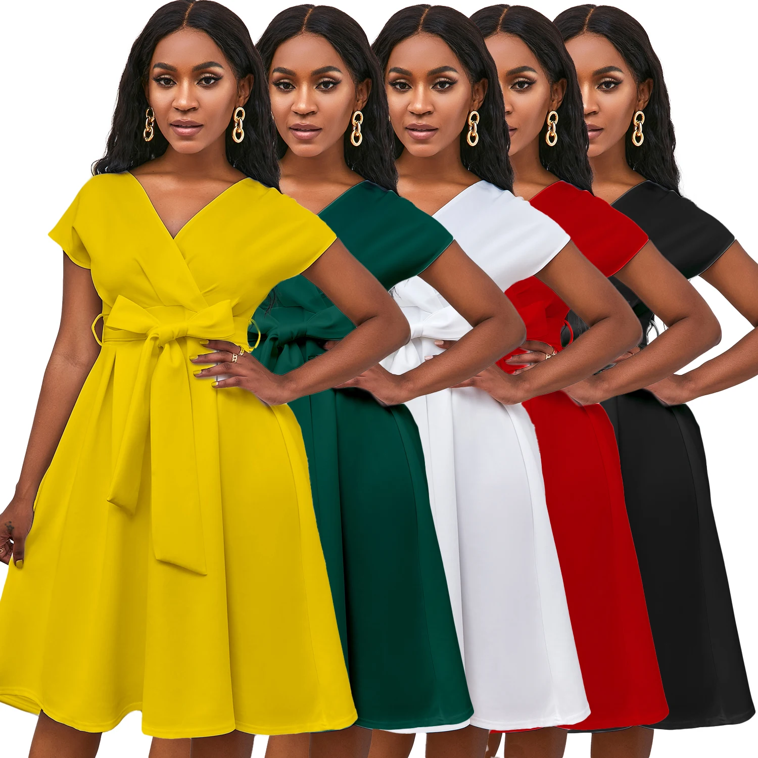 

D207 Latest Design Bow Bandage Elegant Casual Dresses Ladies Office Dress Women Formal Work High Waist A-Line Evening Dresses