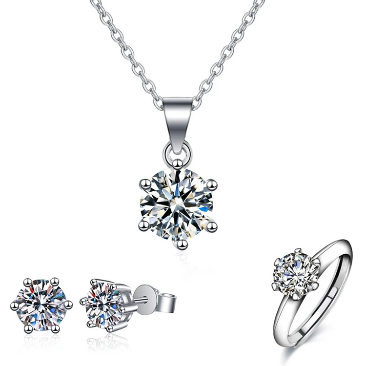 S925 Sterling Silver Fashion simple bridal necklace earring ring jewelry set