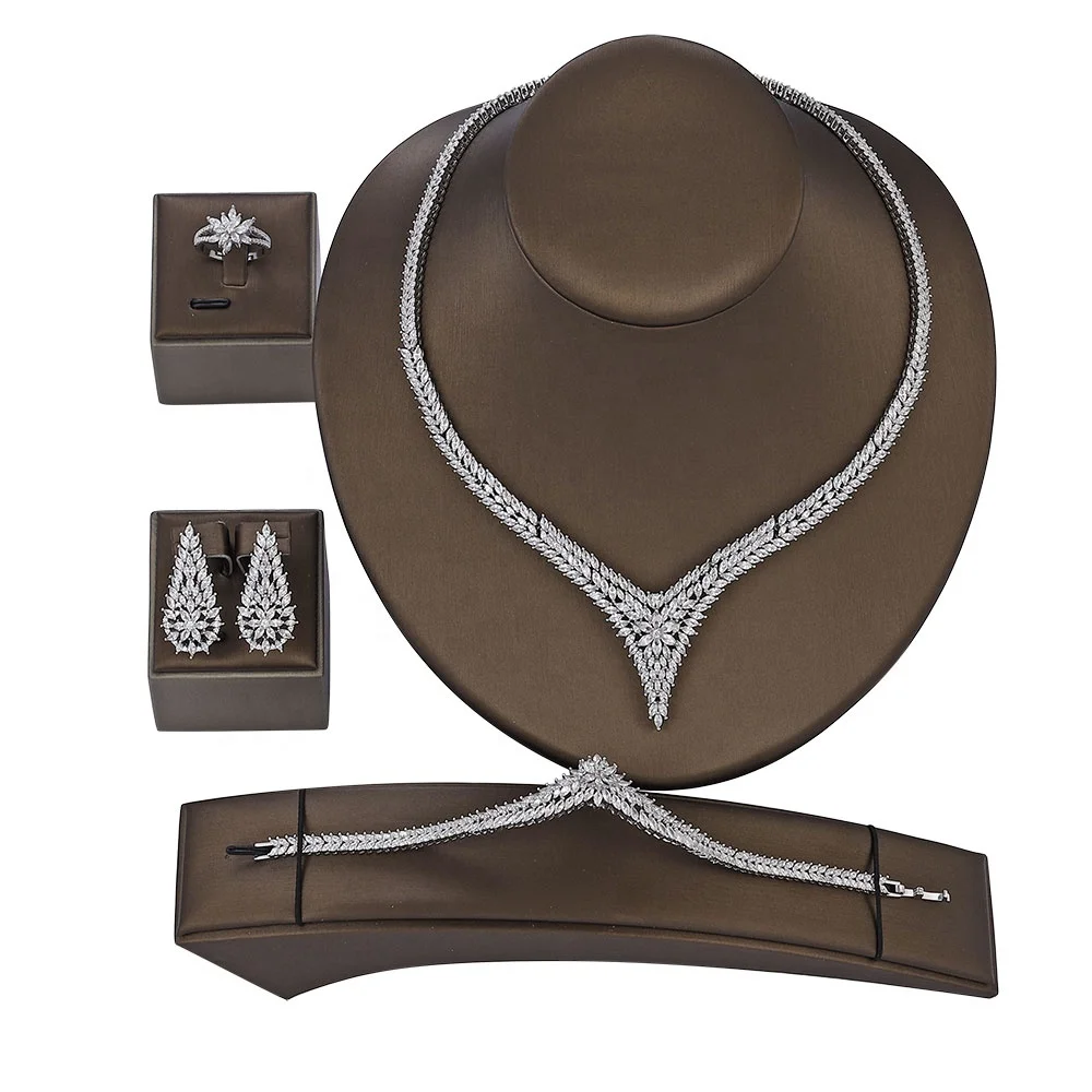 

4-in-1 bridal party zircon full set of jewelry set, female party, luxurious Nigeria Nigeria CZ wedding necklace set