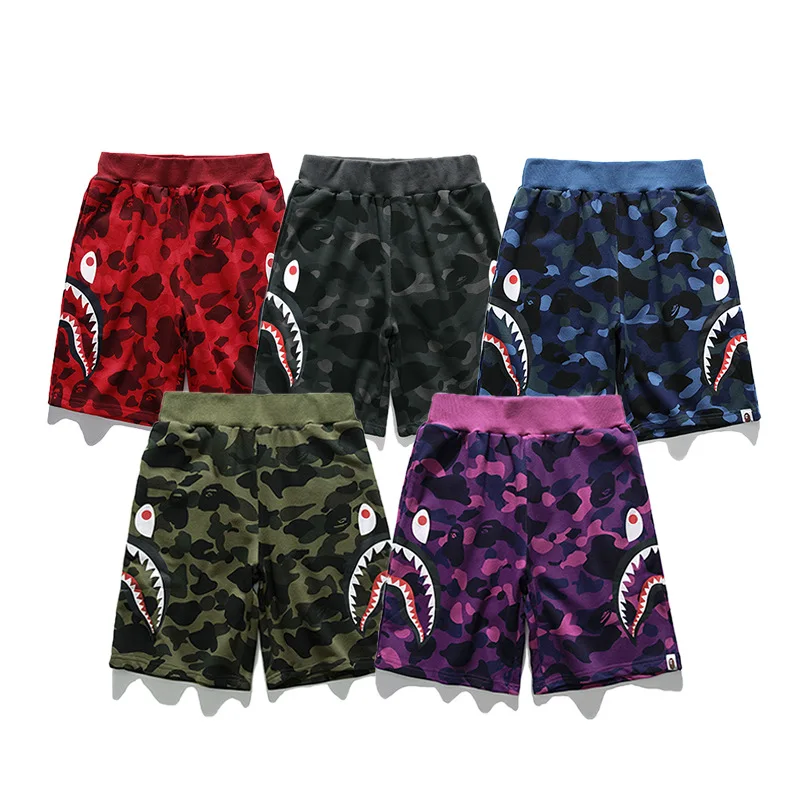

High Quality Camouflage Bape Shark Shorts Breathable Cotton Men Sports Pants Plus Size Shorts, Custom color