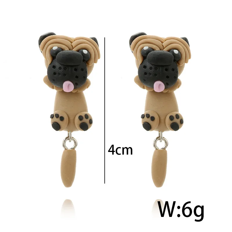 

Cute Grey Shar Pei Three-dimensional Realistic Soft Pottery Cute Animal Dog Earrings Female, As picture