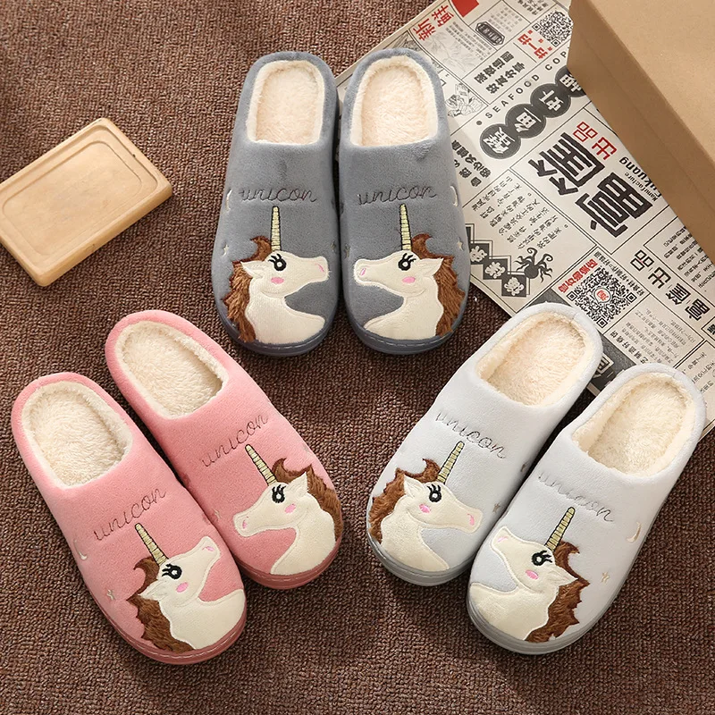 

Indoor Warm Wear Home Unicorn Slippers Women's Men's Slippers Pink Ladies Slippers Shoes Soft White Plush Fur Shoes Comfortable, Colorful