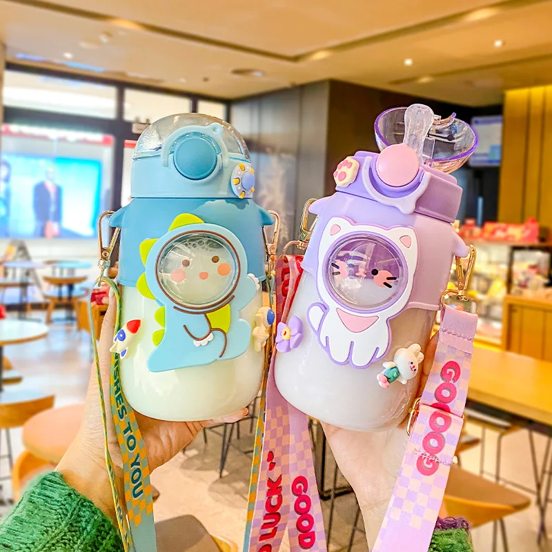 

Wholesale flip straw water bottle cute rabbit/cat/bear plastic water bottle, Purple, pink, blue, brown