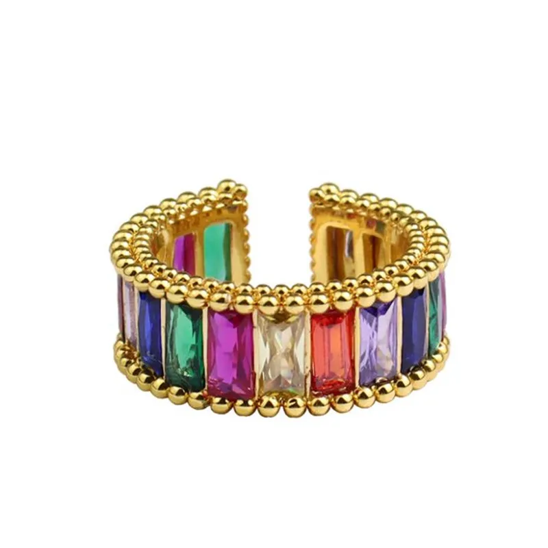

Inlaid Resizable Ring New Design 18K Gold Plated Colorful Zircon Open Finger Rings For Women