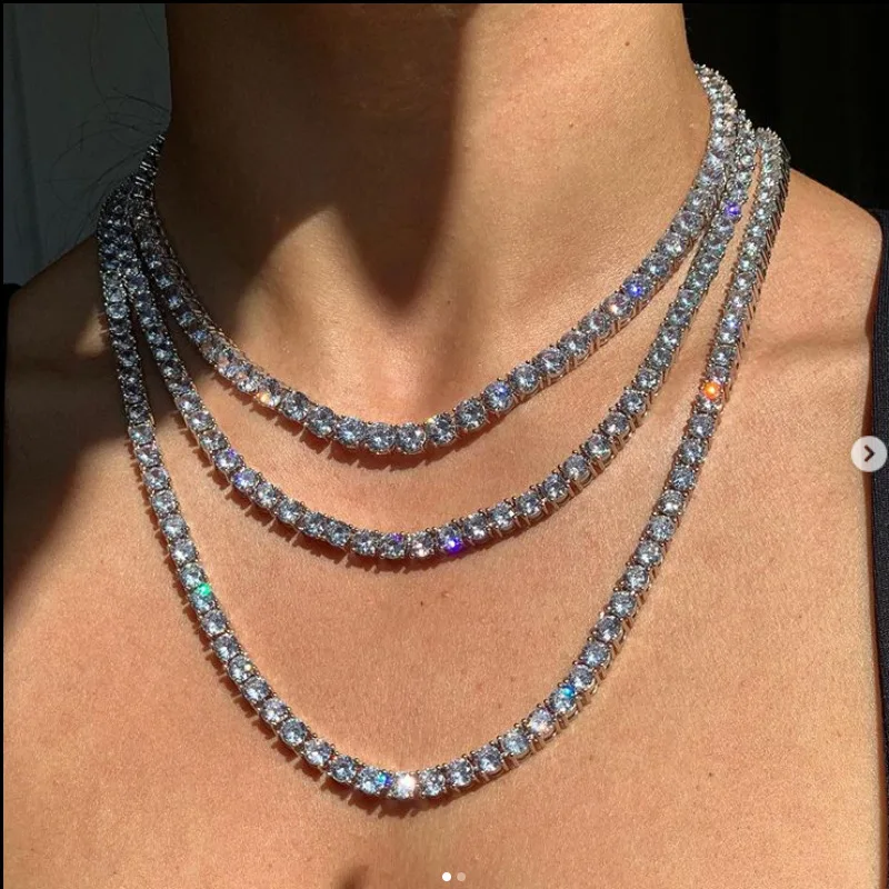 

2021 Large Rhinestone Bright Diamond Flash Diamond Three Layer Single Row Diamond Necklace, Picture shows