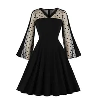 

2019 New Arrivals Net Yarn Flat Sleeve A-line Fit Vintage Women Dress