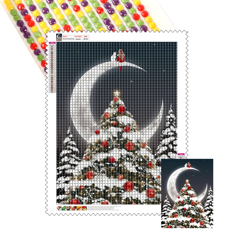 Christmas 5d Diy Diamond Painting Kits Tree Under the Moon Canvas Resin Drill Holiday Celebration Custom Diamond Painting Sets