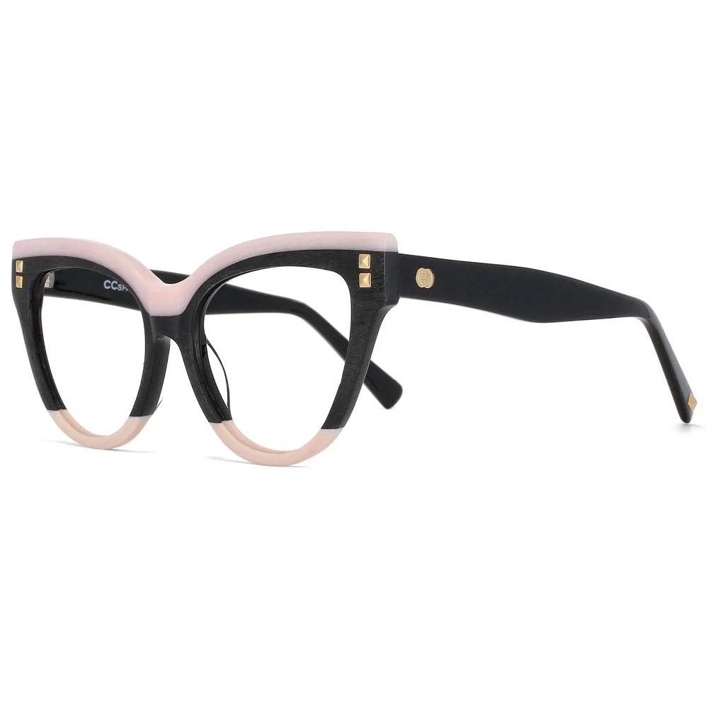 

49795 Oversized Cat Eye Women Anti Blue Light Acetate Glasses Frames Two-Color Stitching Fashion Computer Eyeglasses