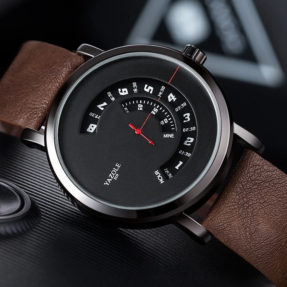 

YAZOLE Z 509 Promotion Men Watches Unique Design Custom Black Leather Stock Watch Water Resistant Wrist Watch