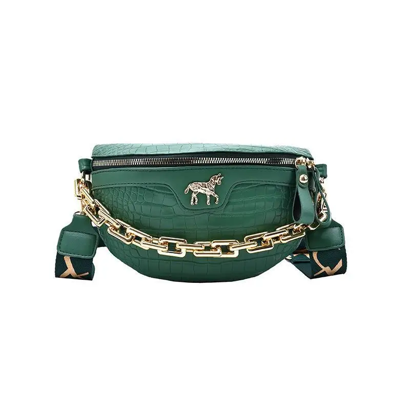 

Ins fashion waist bag women's 2022 new Pu leather handbags fashion chain shoulder bag letter chest bag, Green/black/brown/white